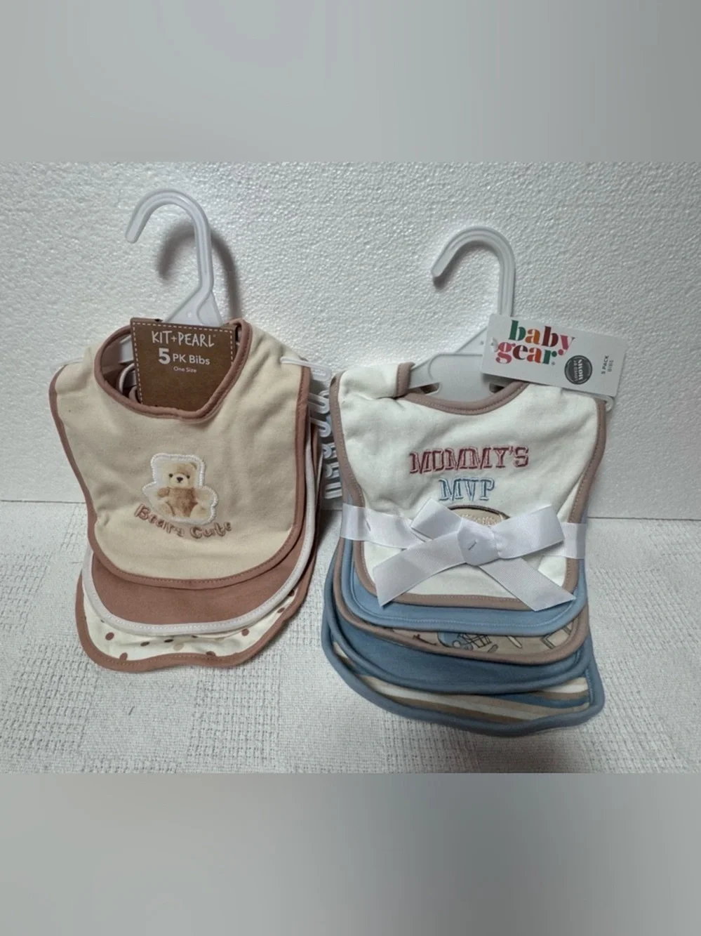 Pearl Baby Bib Set in Beige, Brown, Cream, Blue - 5 Pack Baby gear.